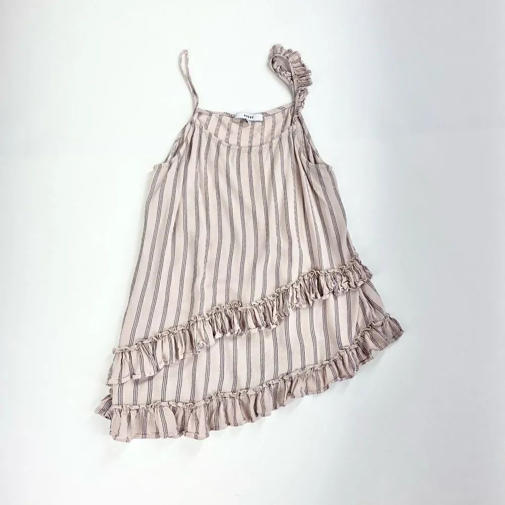 Ro & De asymmetrical striped ruffle camisole tank L
